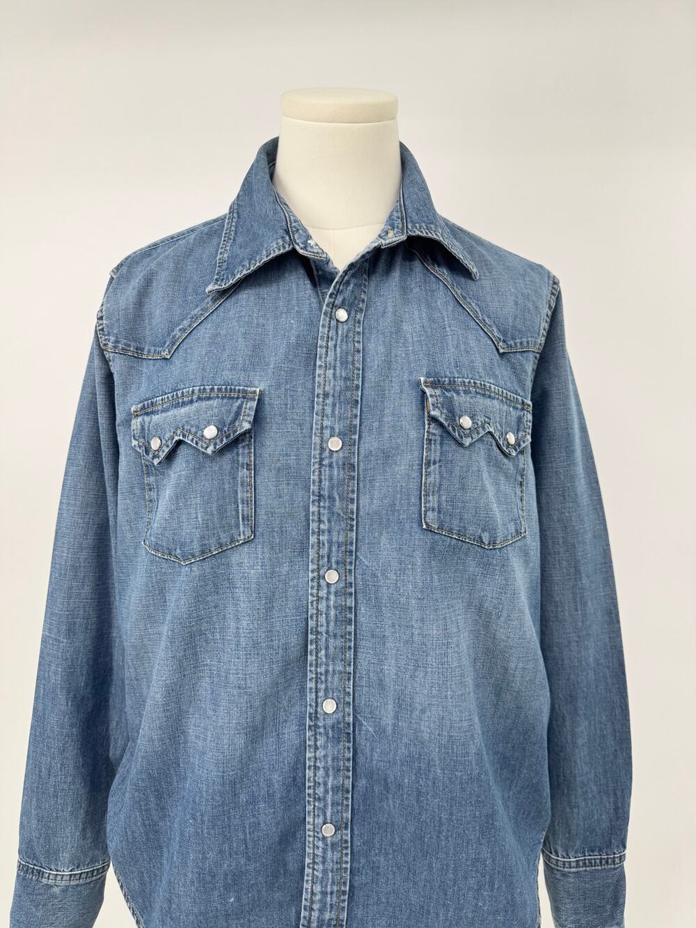 RE/DONE Denim Shirt Pearl Snap Western Button up Long Sleeve Chambray S